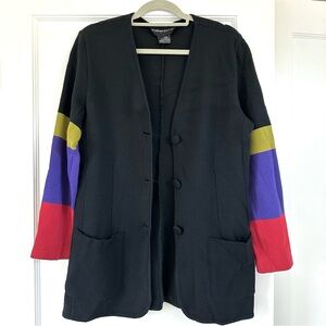Andrea Jovine Vintage 90s Wool Laine Knit‎ Colorblock Jacket Size Large Black